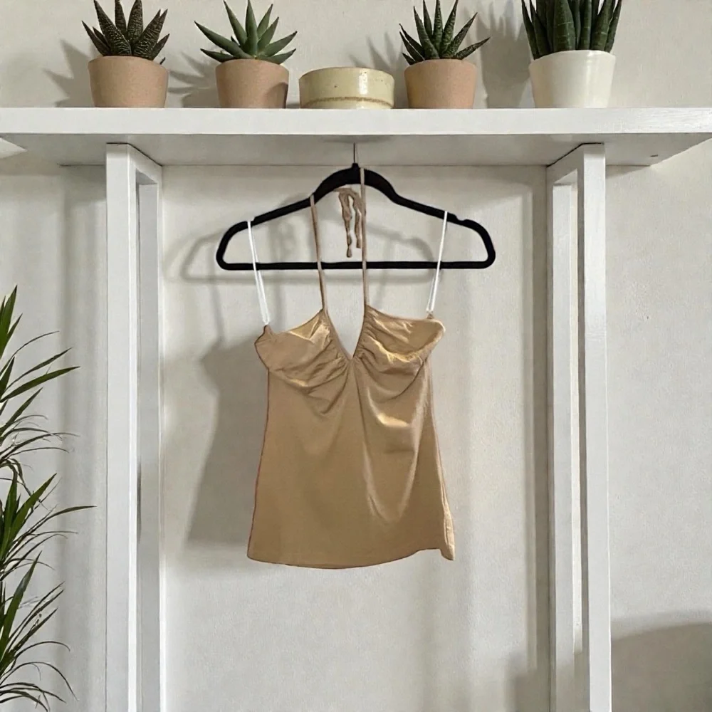 Dolce & Gabbana Limited Release Ribbed Tank Golden Fawn V Neck Halter Tie Top 46 - Picture 9 of 11